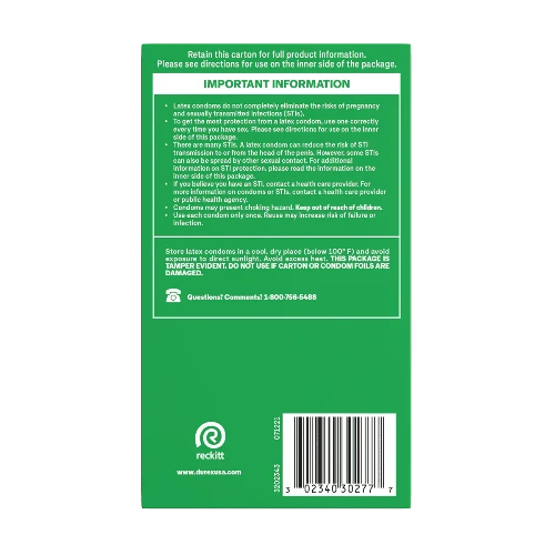durex tropical condoms - back of green box 