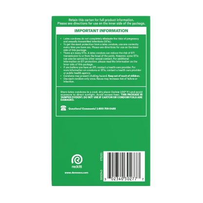 durex tropical condoms - back of green box 