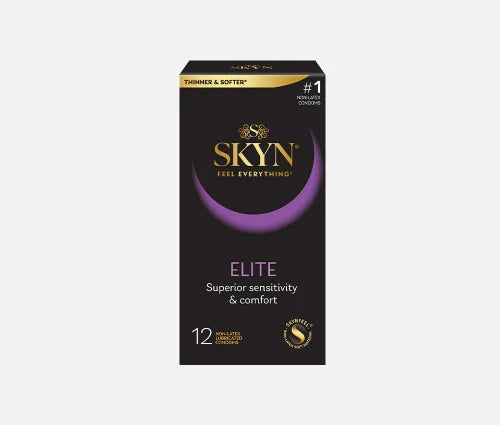skyn elite condoms 12 pack - black box with gold lettering