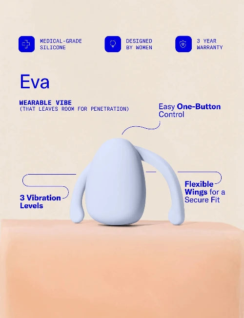 Eva Vibrator in ice color with product specifications