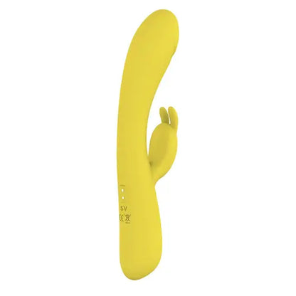 Blaze Heat Up Bunny Vibrator yellow vibrator side view with magnetic charger area on back