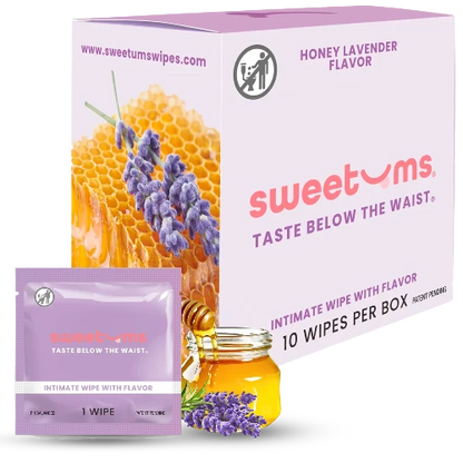 purple box of sweetums honey lavender wipes