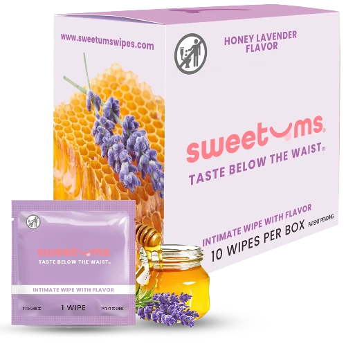 purple box of sweetums honey lavender wipes