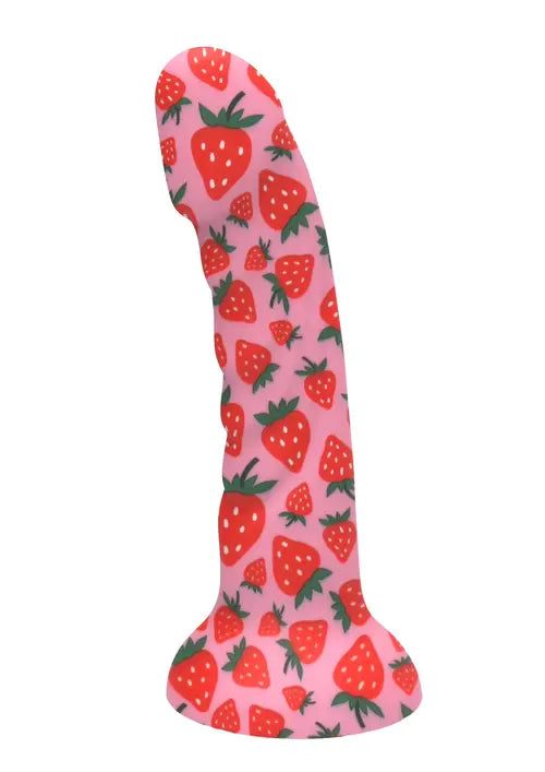 JUCI strawberry print dildo - pink with colorful strawberries
