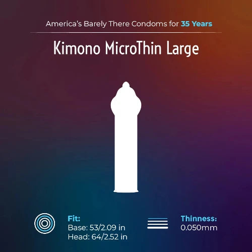 kimono micro thin large condom graphic showing shape and dimensions