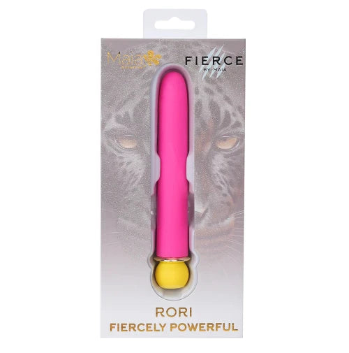 Pink Rori vibrator in silver package with jaguar image