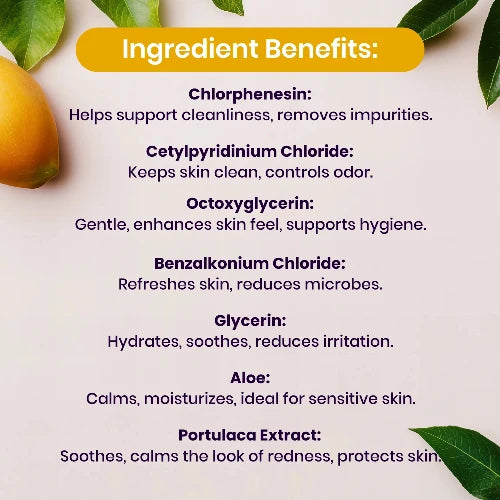 list of ingredient benefits for sweetums mango daily wipes