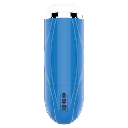 Blue sucking toy with three black buttons