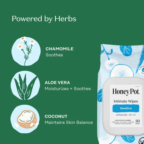 green graphic with honey pot wipes and ingredient details