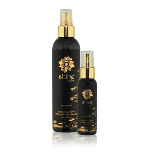 Shine Toy Cleaner - Black spray bottle with gold cap - Two bottles, one tall and one short