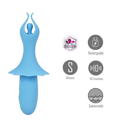 Sienna Blue Fluttering Vibrator next to details