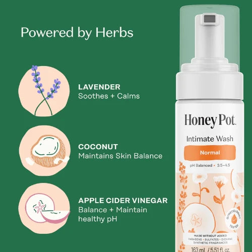 honey pot intimate wash bottle with product ingredient details