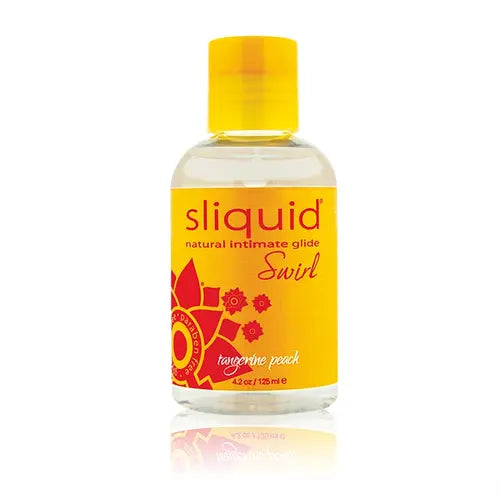 Sliquid Swirl Tangerine Peach Bottle With Yellow Label and Yellow Cap