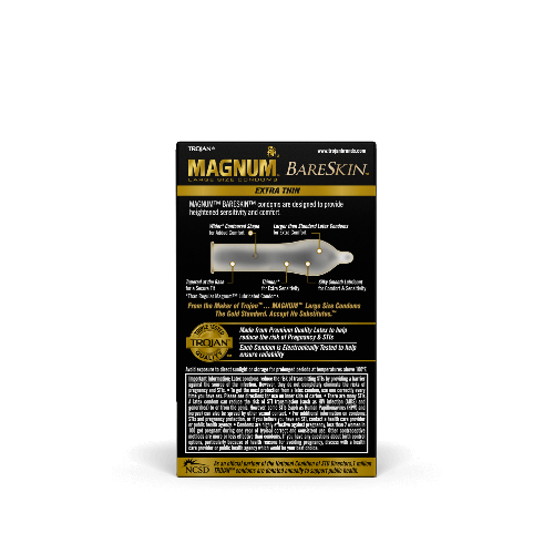 magnum bareskin condoms package back - black with gold lettering