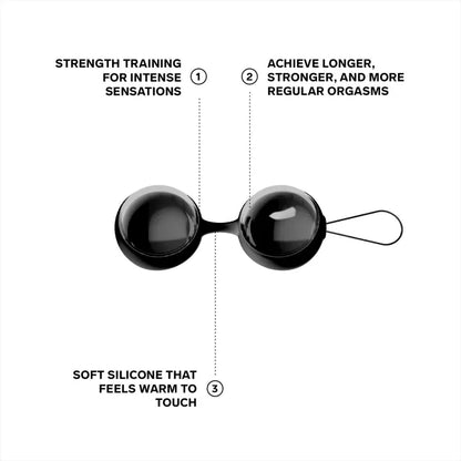 LELO Beads Noir - two black beads with product details