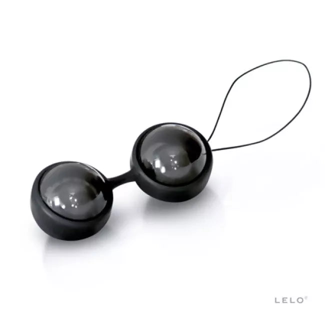 LELO Beads Noir - two black beads connected by silicone against white background