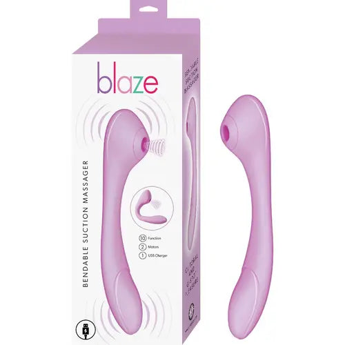 Blaze Bendable Suction Massager - Lavender and white box on left, lavender massager on right