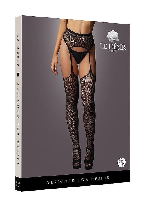black stockings package with image of model from the waist down