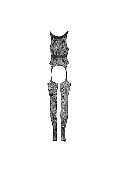 black lace bodystocking against white background back