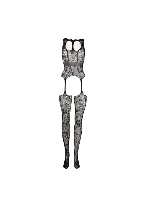 black lacy bodysuit against white background front