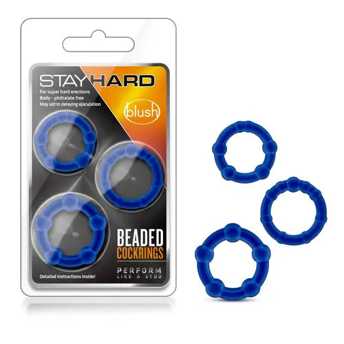set of three blue beaded cock rings in package