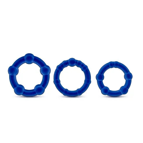 set of three blue beaded cock rings