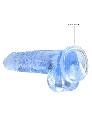 8 inch blue crystal dildo closeup of suction cup