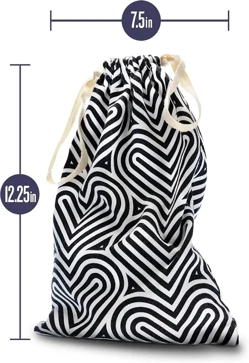 Bomba design black and white cotton drawstring sex toy storage bag with dimensions