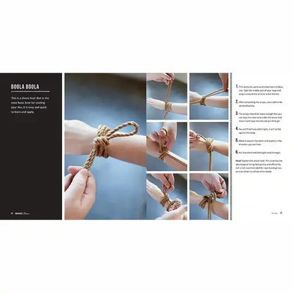 Bondage Basics book content - step by step photos of tying boola boola knot with rope