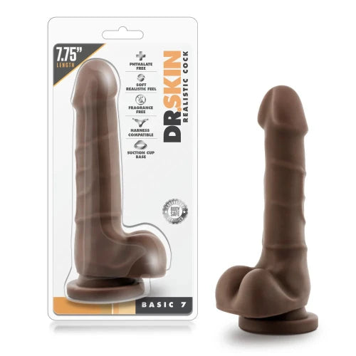 dr skin chocolate dildo next to packaging