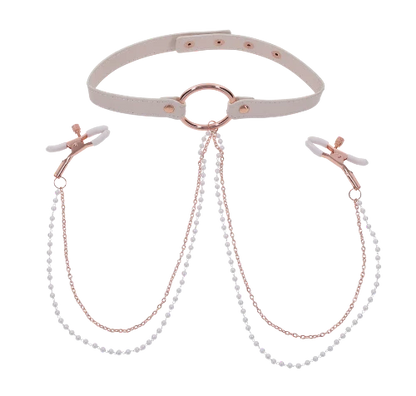 peach collar with pearl clamps against white background