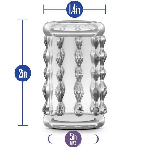 Clear Ridged Cock Sleeve with dimensions