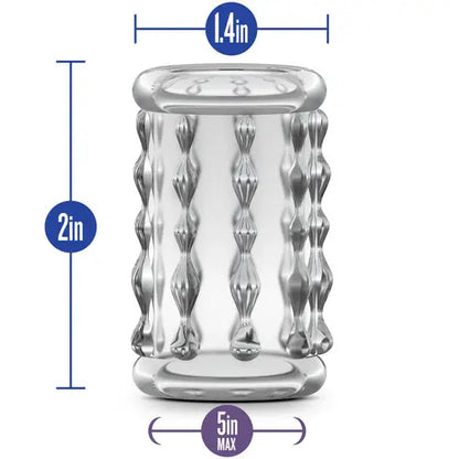 Clear Ridged Cock Sleeve with dimensions