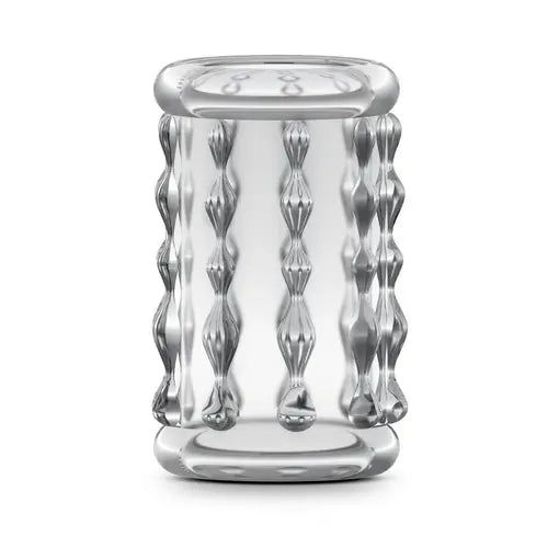 Clear Ridged Cock Sleeve against white background