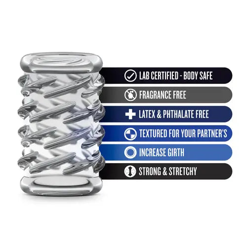 Soft Ridged Penis Sleeve - Clear - next to product details