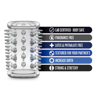 clear soft spiked penis ring next to product details