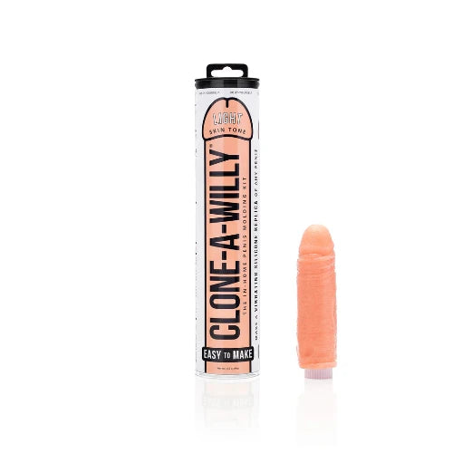 clone a willy light skin tone packaging on left and example dildo on right