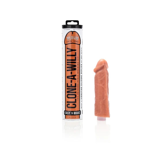 clone a willy kit medium skin tone - packaging on left with example dildo on right