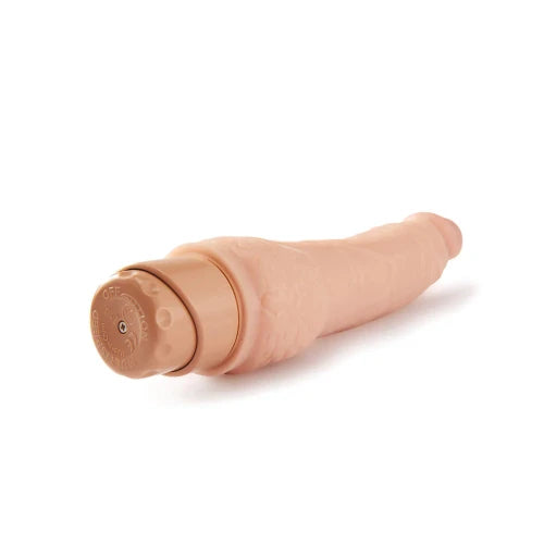 dr skin vibrating dildo against white background