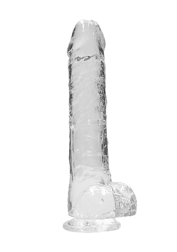 crystal clear dildo against white background