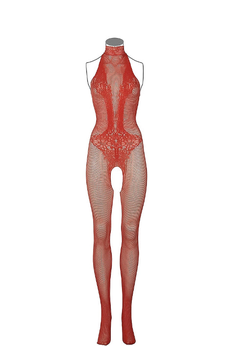 dark peach bodystocking on mannequin - front