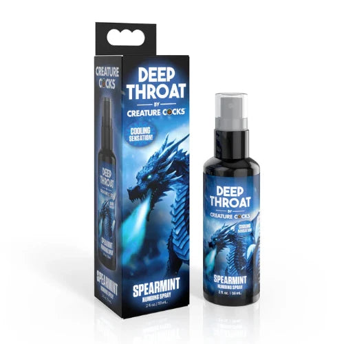 deep throat numbing spray - creature cocks packaging and bottle against white background