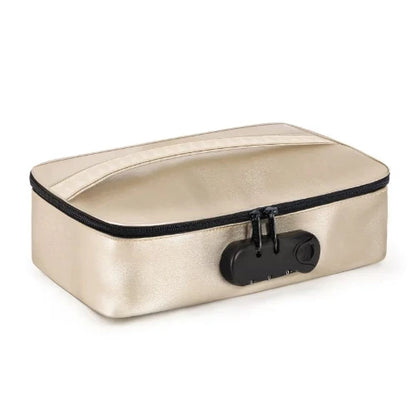 discreet box luxury gold against white background