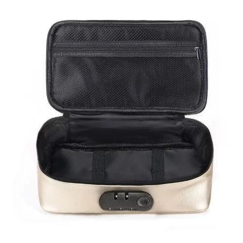 discreet box luxury gold - open - against white background