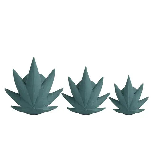DOOBIE anal trainer kit - 3 dark green anal plugs in small, medium, and large. Bottom of anal plugs with pot leaf design.