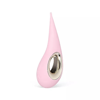 Pink dot clitoral vibrator against white background