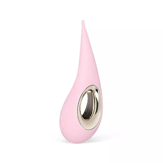 Pink dot clitoral vibrator against white background
