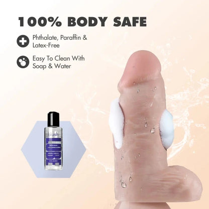 dr Chubbs large dildo with soap on it and text that says one hundred percent body safe
