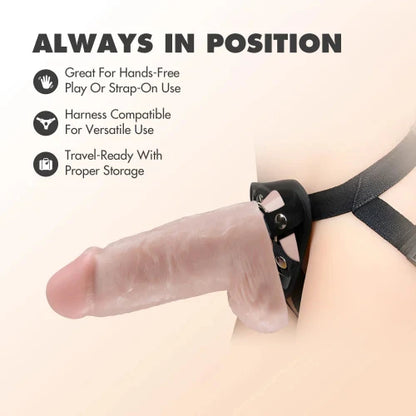dr chubbs dildo in harness with words saying always in position