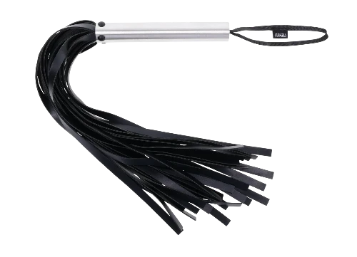 flogger with stainless steel handle and black leather falls
